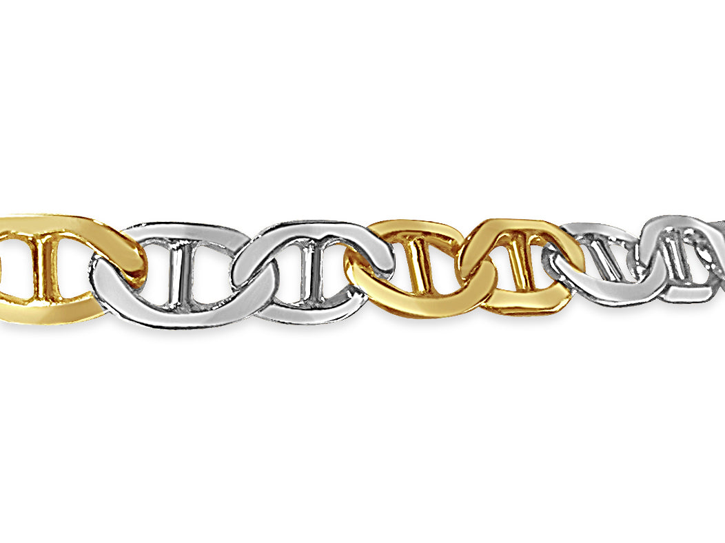 Mariner Solid White/Yellow/Rose Gold Handmade Bracelet, 8mm, 6.5-10 Inch