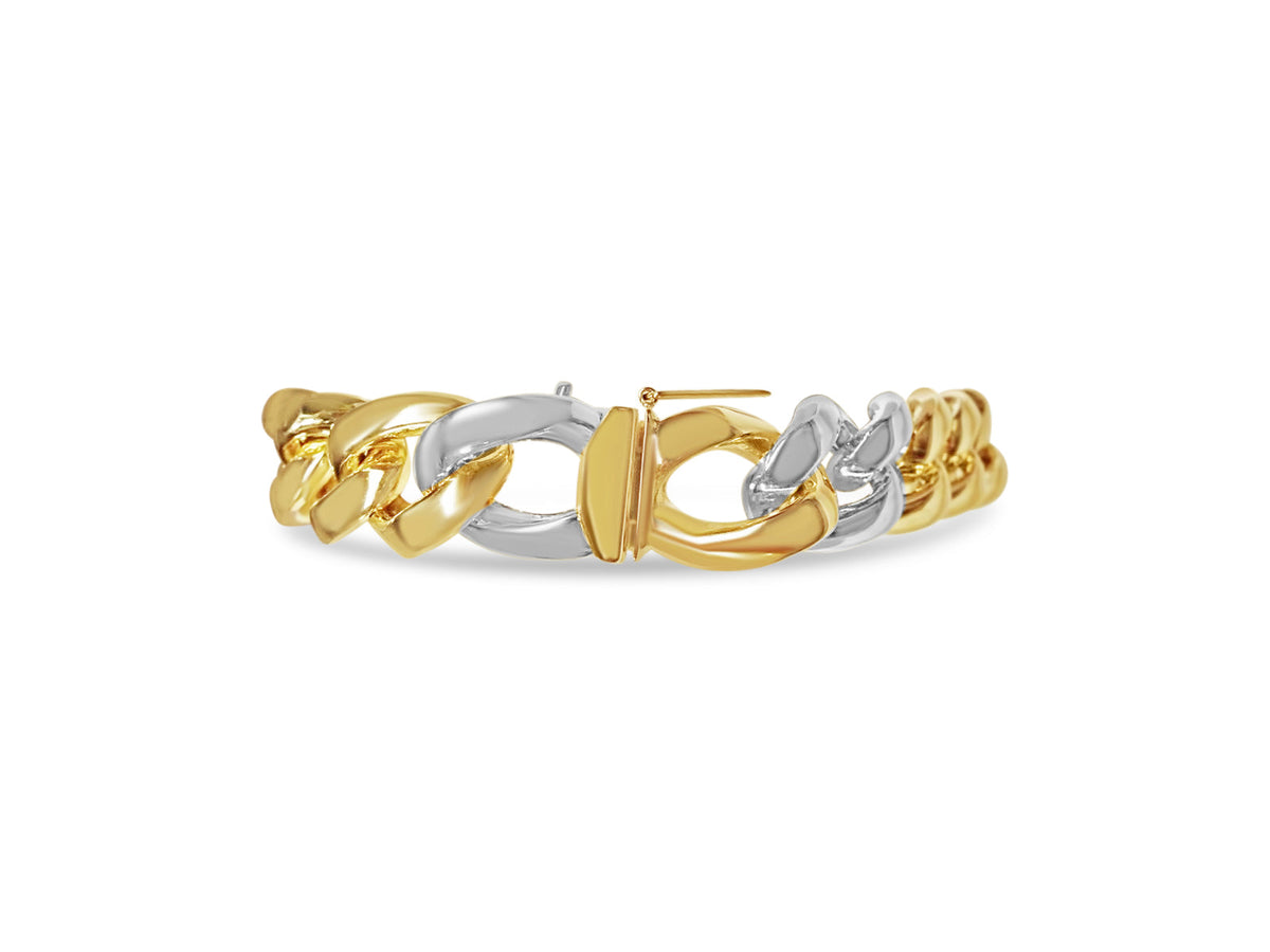 Curb Solid White/Yellow/Rose Gold Handmade Bracelet, 13mm, 6.5-10 Inch