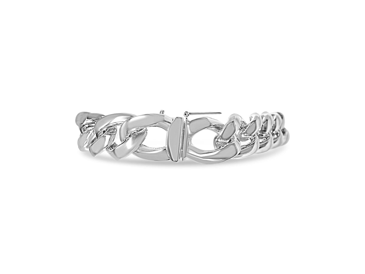 Curb Solid White/Yellow/Rose Gold Handmade Bracelet, 13mm, 6.5-10 Inch