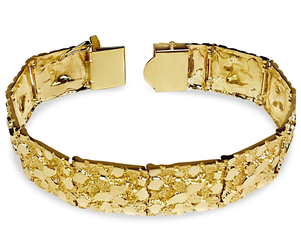 Nugget Solid White/Yellow/Rose Gold Handmade Bracelet, 17mm, 6.5-10 Inch