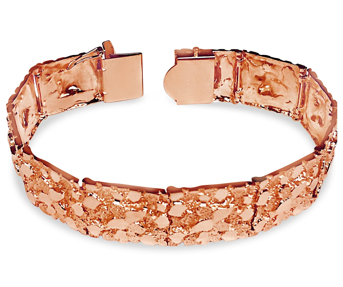 Nugget Solid White/Yellow/Rose Gold Handmade Bracelet, 17mm, 6.5-10 Inch