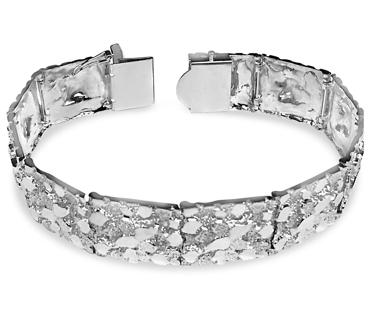 Nugget Solid White/Yellow/Rose Gold Handmade Bracelet, 17mm, 6.5-10 Inch
