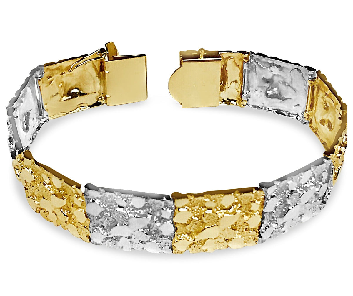 Nugget Solid White/Yellow/Rose Gold Handmade Bracelet, 17mm, 6.5-10 Inch