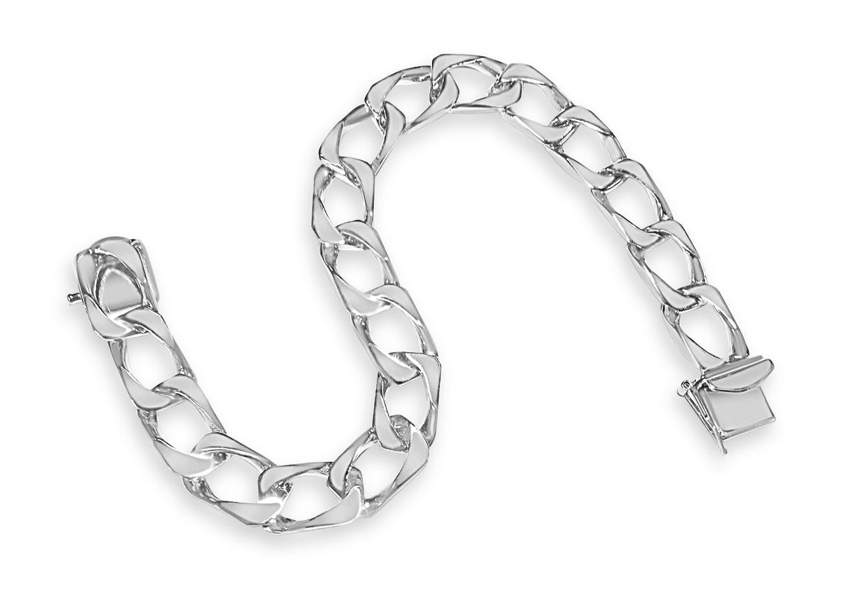 Curb Solid White/Yellow/Rose Gold Handmade Bracelet, 10mm, 6.5-10 Inch, from 31.6 g