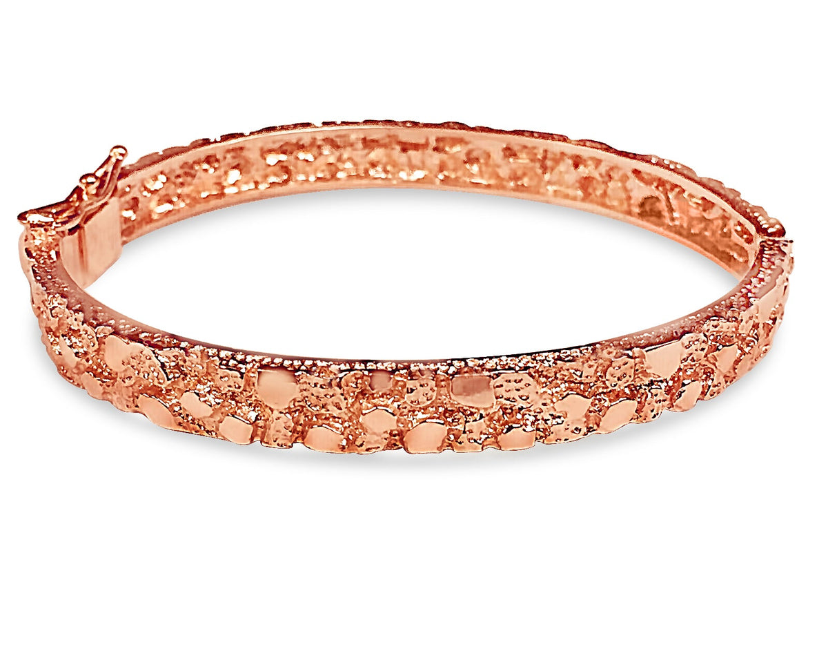 Nugget Bangle Solid White/Yellow/Rose Gold Handmade Bracelet, 7mm, 6.5-10 Inch