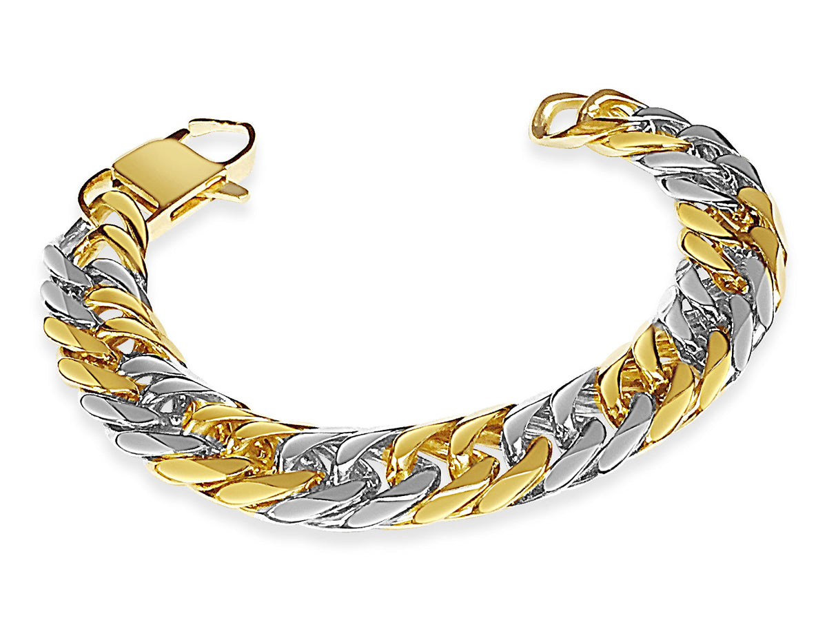 Curb Solid White/Yellow/Rose Gold Handmade Bracelet, 16mm, 6.5-10 Inch