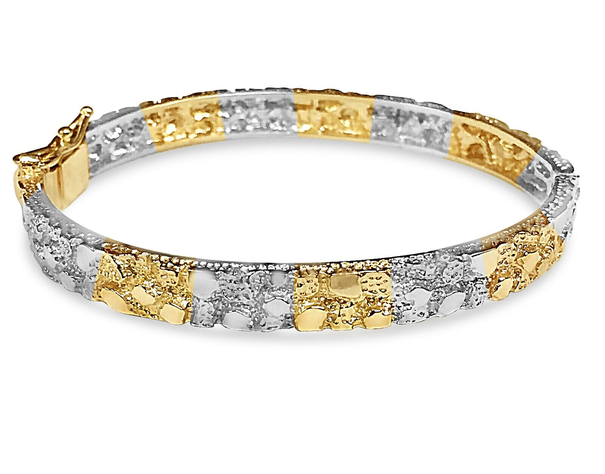 Nugget Bangle Solid White/Yellow/Rose Gold Handmade Bracelet, 7mm, 6.5-10 Inch