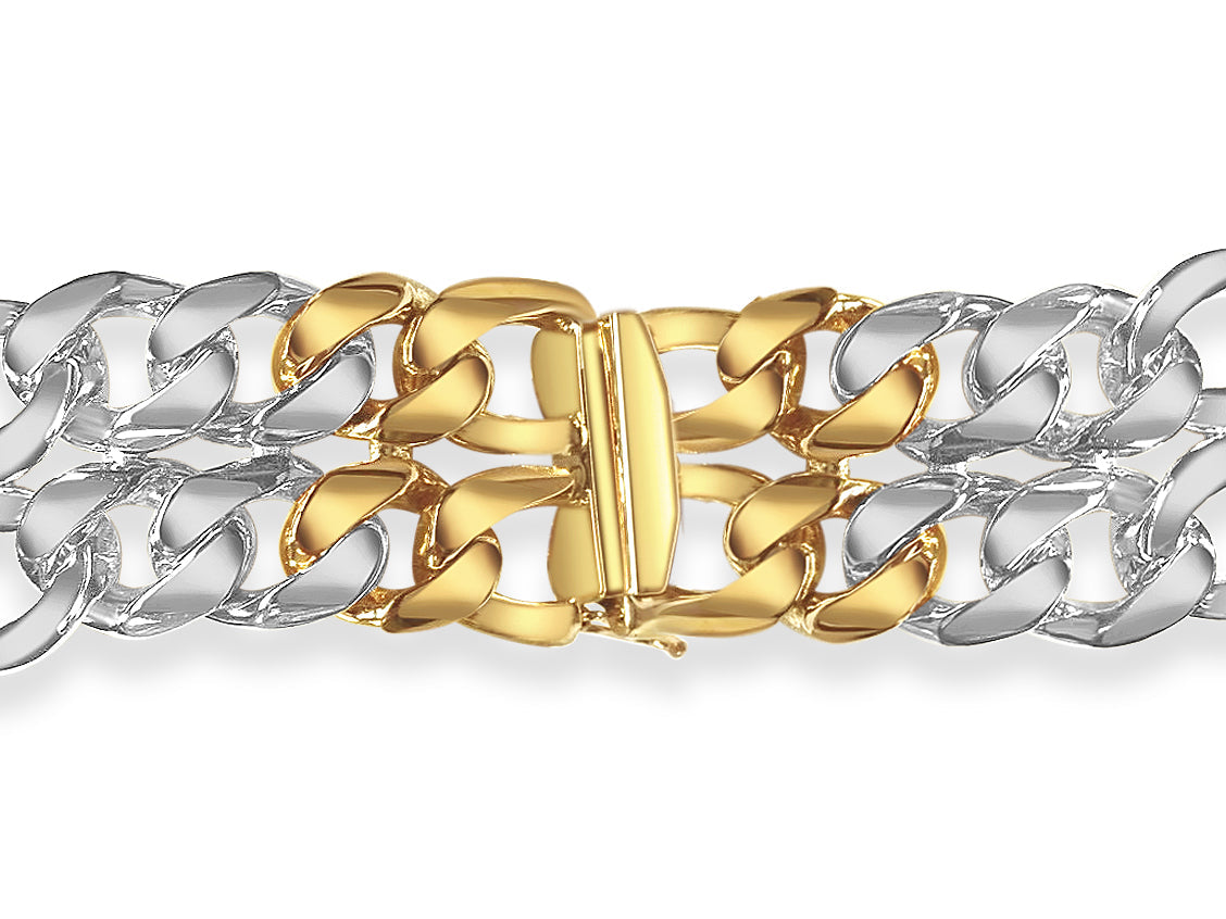 ID Figaro Solid White/Yellow/Rose Gold Handmade Bracelet, 23mm, 6.5-10 Inch