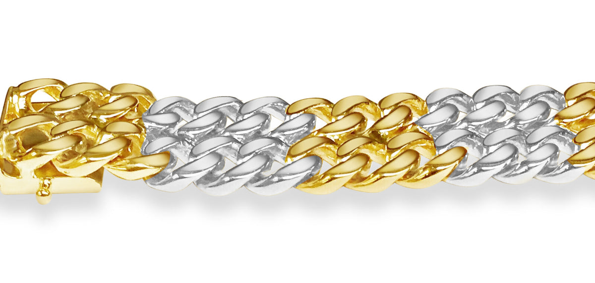 ID Curb Solid White/Yellow/Rose Gold Handmade Bracelet, 16mm, 6.5-10 Inch