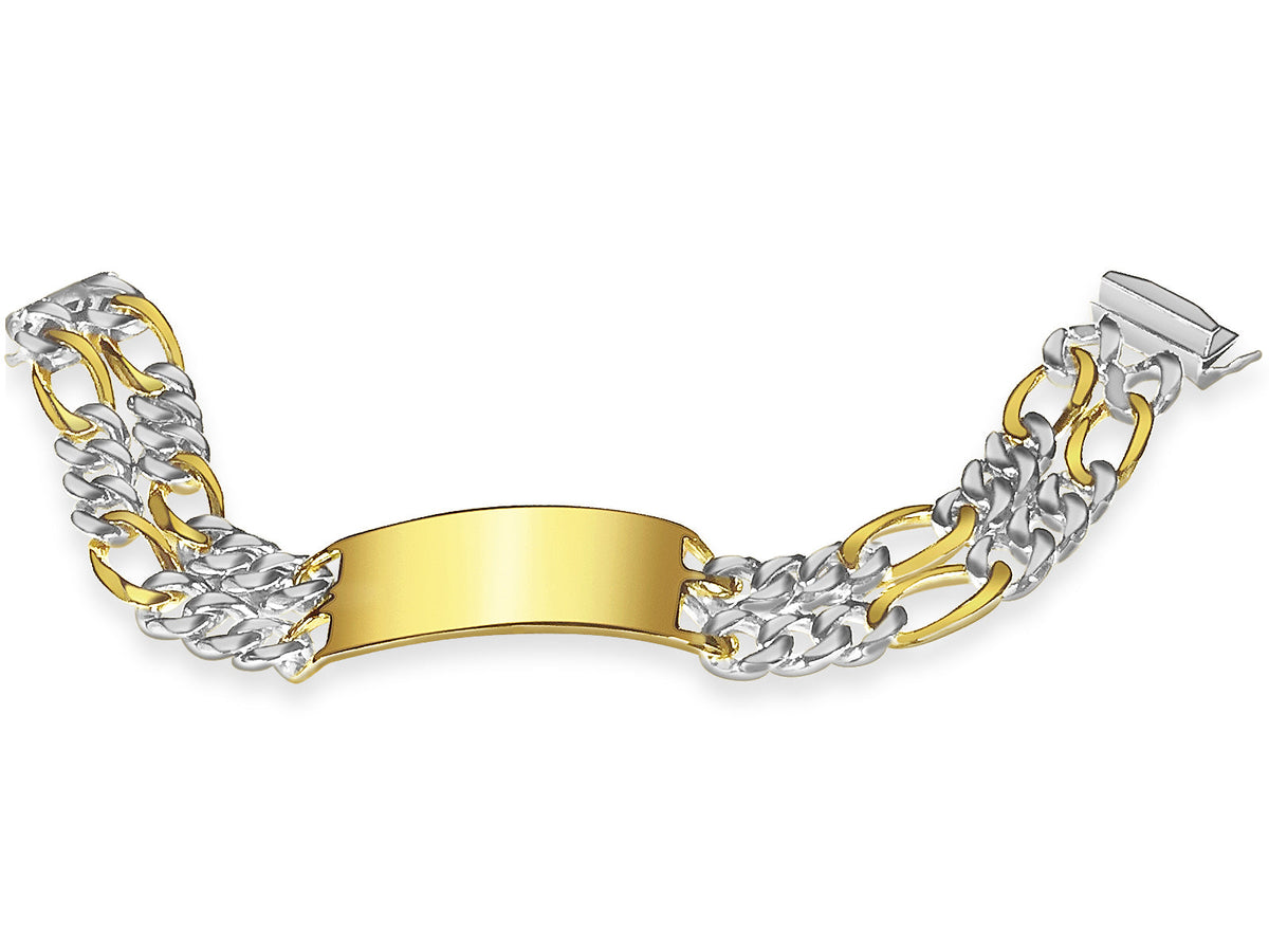 ID Figaro Solid White/Yellow/Rose Gold Handmade Bracelet, 23mm, 6.5-10 Inch