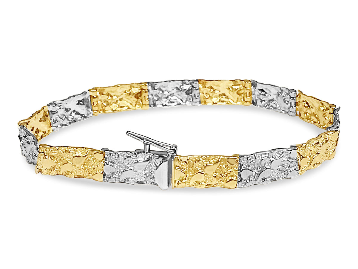 Nugget Solid White/Yellow/Rose Gold Handmade Bracelet, 7mm, 6.5-10 Inch, from 17.3 g, style 1338