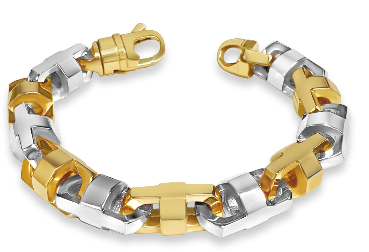 Anchor Mariner Solid White/Yellow/Rose Gold Handmade Bracelet, 15mm, 6.5-10 Inch
