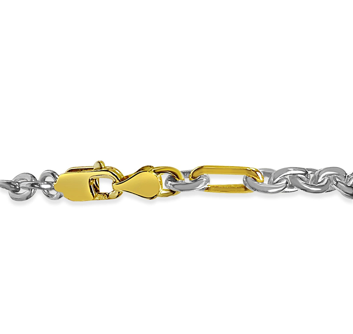 Rolo (Figaro) Solid White/Yellow/Rose Gold Handmade Necklace, 5mm, 16-30 Inch