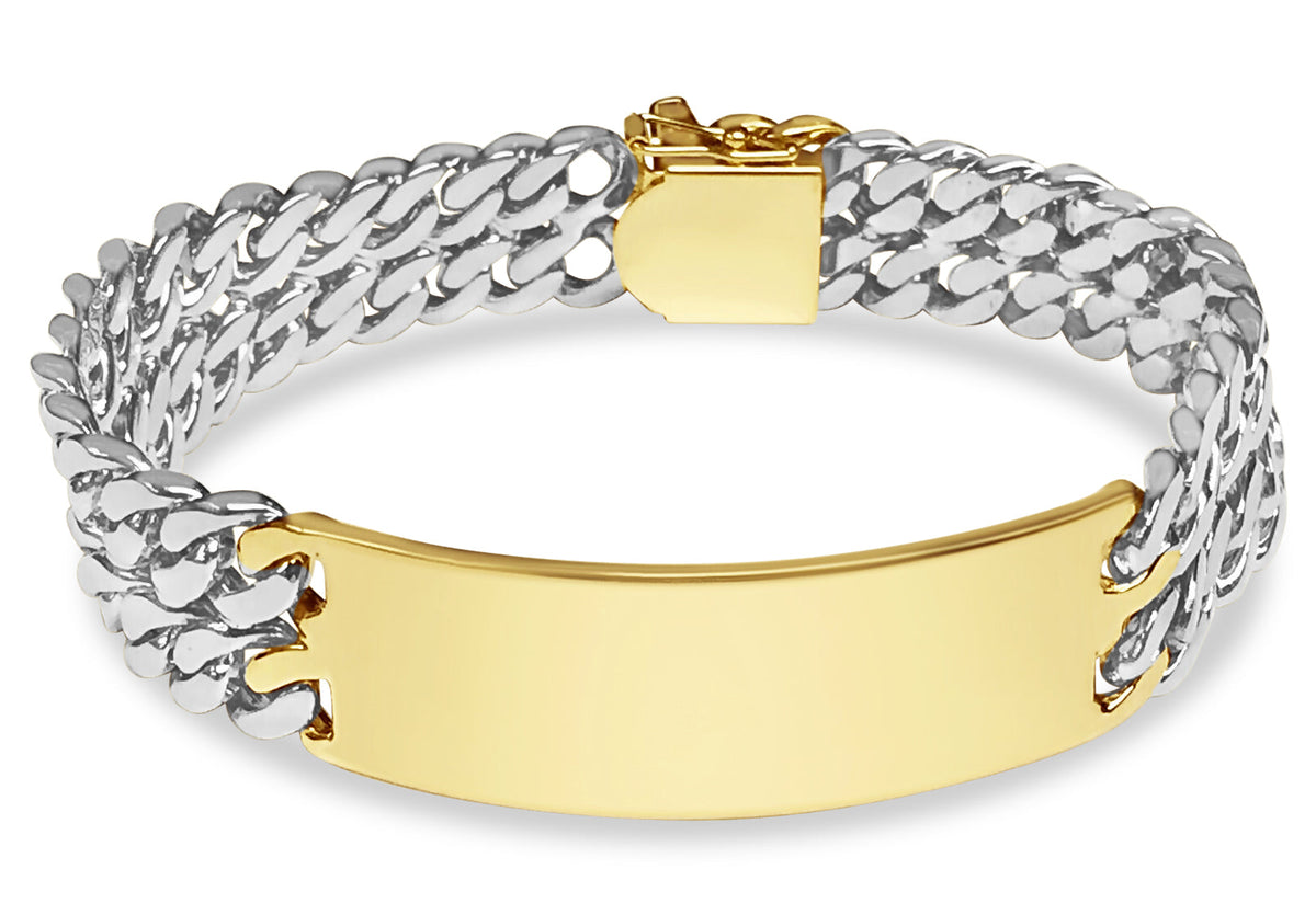 ID Curb Solid White/Yellow/Rose Gold Handmade Bracelet, 16mm, 6.5-10 Inch