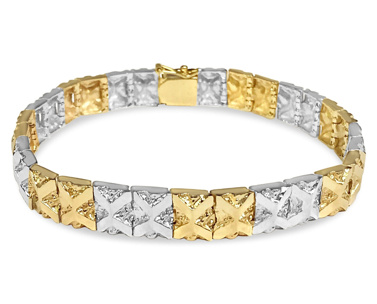 Nugget Solid White/Yellow/Rose Gold Handmade Bracelet, 9mm, 6.5-10 Inch