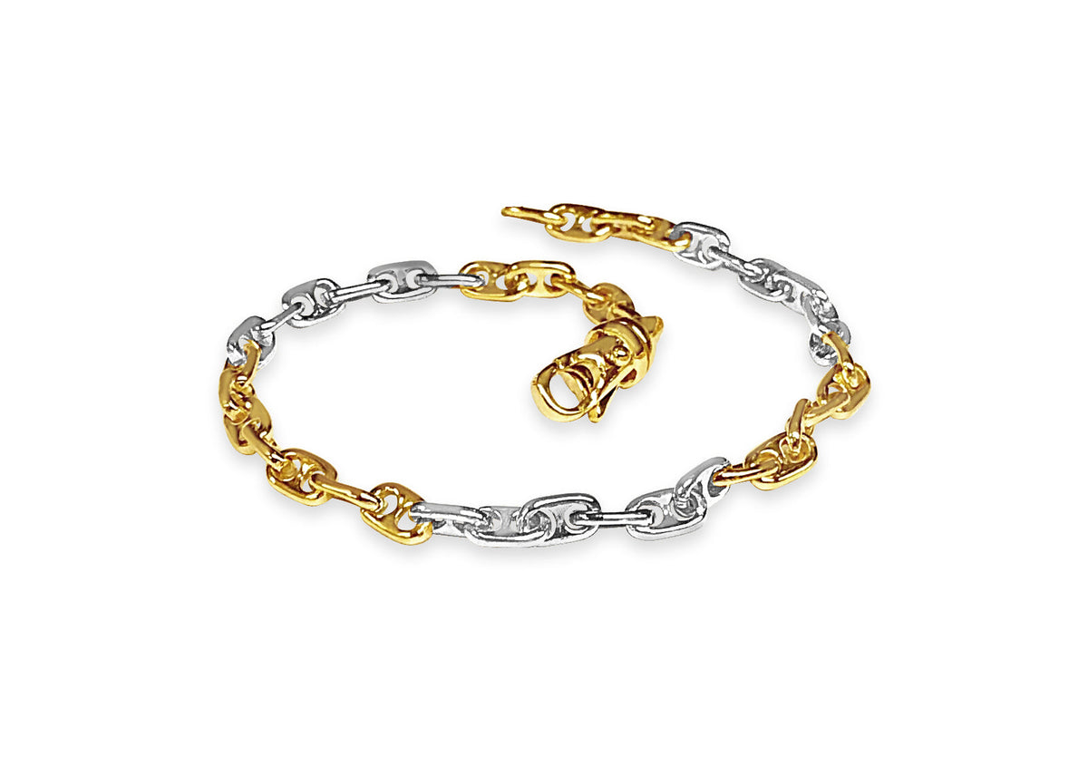 Anchor Mariner Solid White/Yellow/Rose Gold Handmade Bracelet, 5mm, 6.5-10 Inch