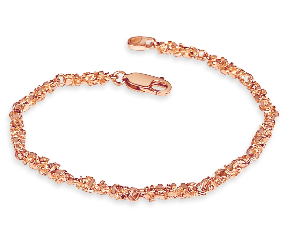 Nugget Solid White/Yellow/Rose Gold Handmade Bracelet, 4mm, 6.5-10 Inch
