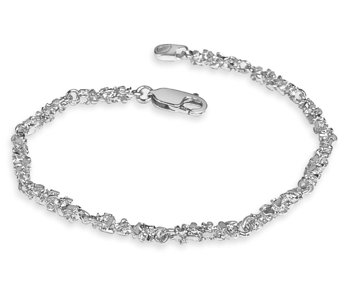 Nugget Solid White/Yellow/Rose Gold Handmade Bracelet, 4mm, 6.5-10 Inch