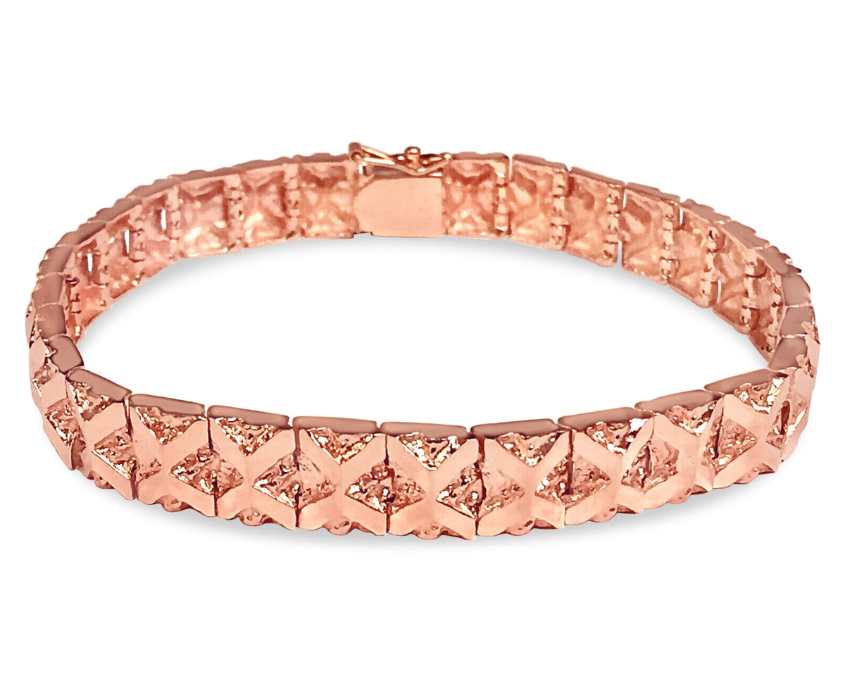 Nugget Solid White/Yellow/Rose Gold Handmade Bracelet, 9mm, 6.5-10 Inch