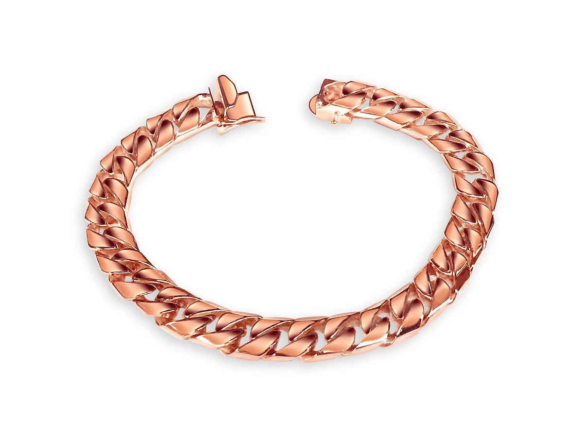 Curb Solid White/Yellow/Rose Gold Handmade Bracelet, 9mm, 6.5-10 Inch, from 63.5 g