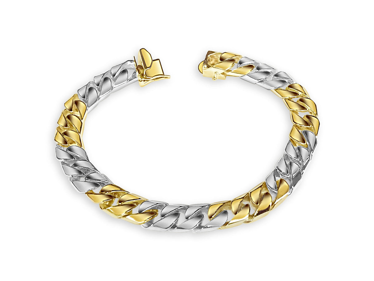 Curb Solid White/Yellow/Rose Gold Handmade Bracelet, 9mm, 6.5-10 Inch, from 63.5 g