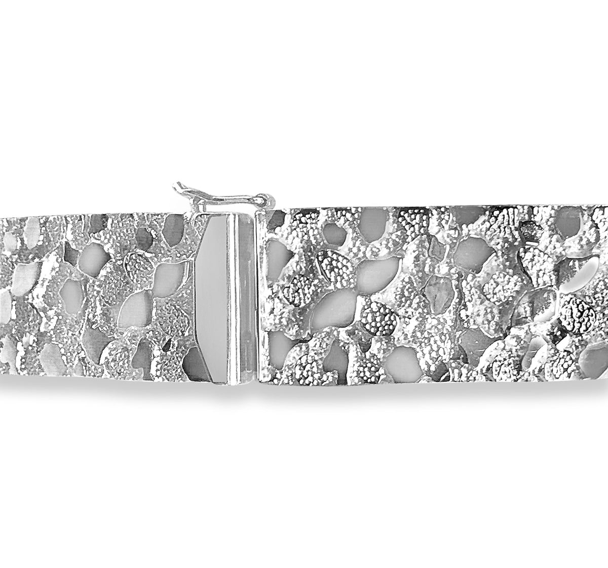 Nugget Solid White/Yellow/Rose Gold Handmade Bracelet, 17mm, 6.5-10 Inch