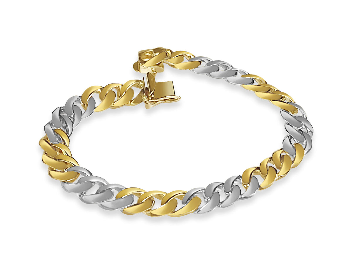 Curb Solid White/Yellow/Rose Gold Handmade Bracelet, 9mm, 6.5-10 Inch, from 30.5 g