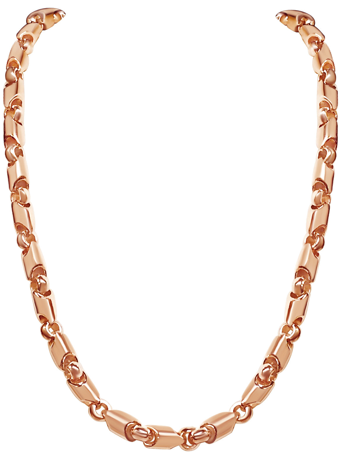 Fancy Tube Solid White/Yellow/Rose Gold Handmade Necklace, 8mm, 16-30 Inch