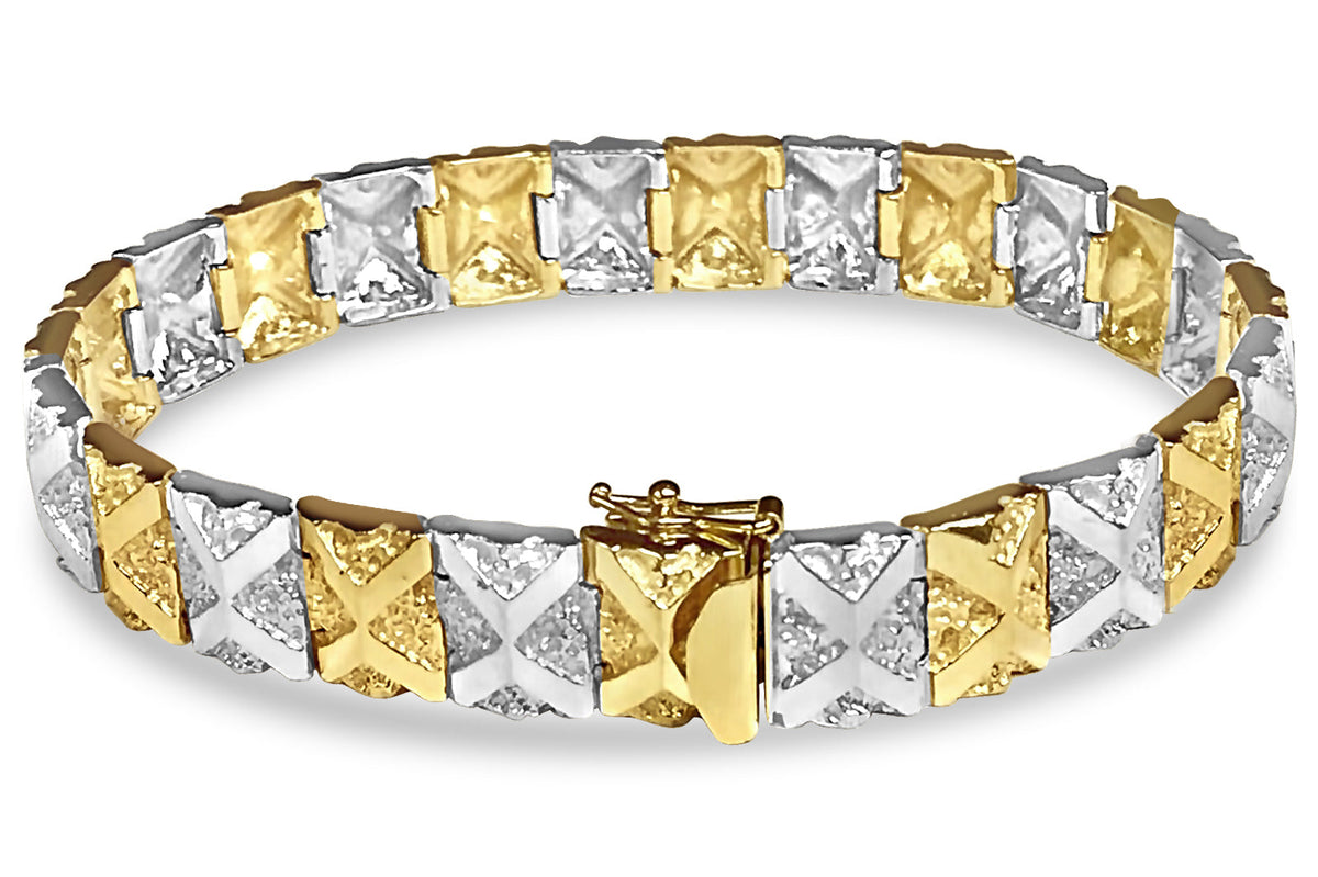 Nugget Solid White/Yellow/Rose Gold Handmade Bracelet, 11mm, 6.5-10 Inch, from 39.6 g