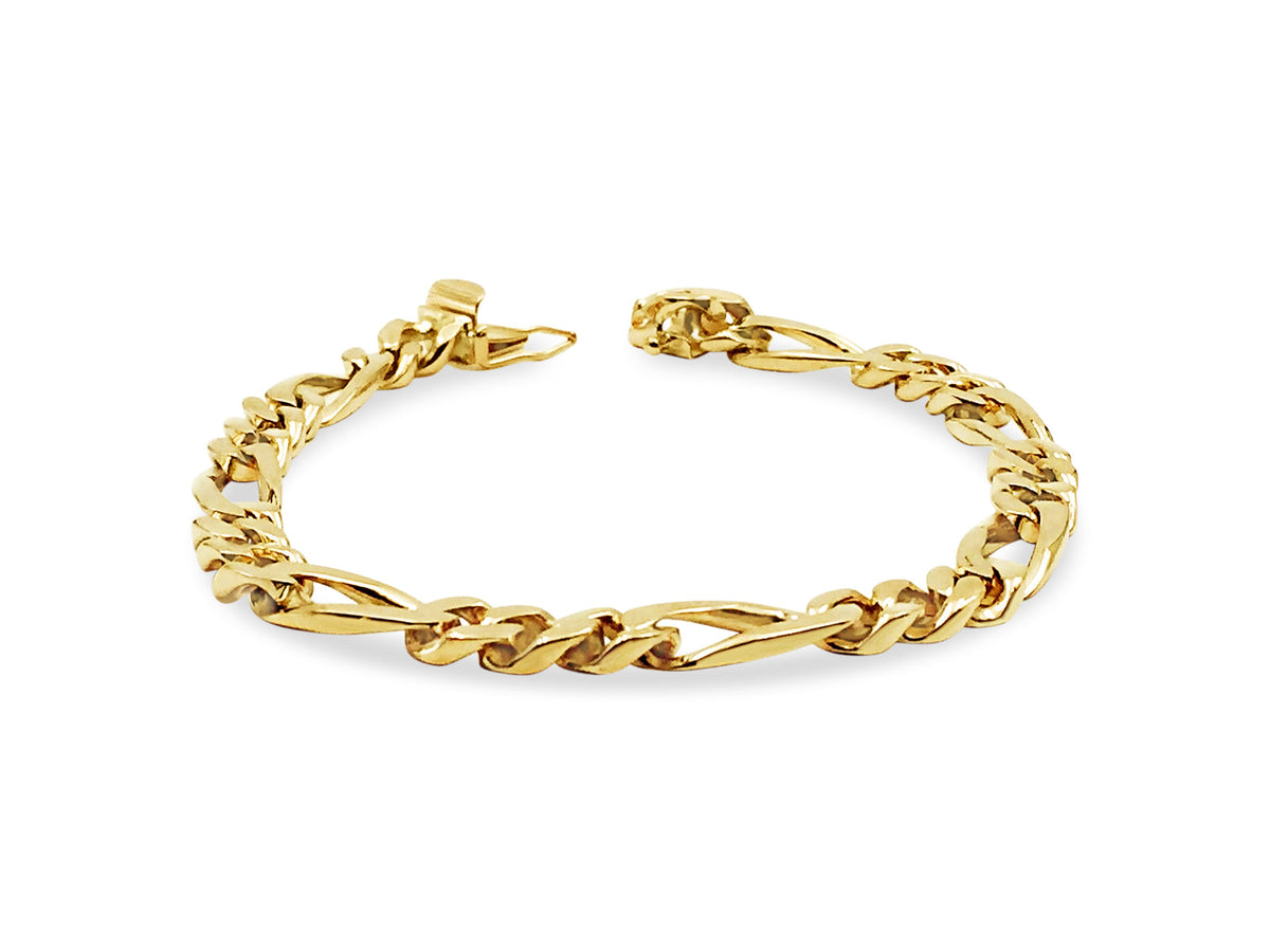 Figaro Solid White/Yellow/Rose Gold Handmade Bracelet, 7mm, 6.5-10 Inch