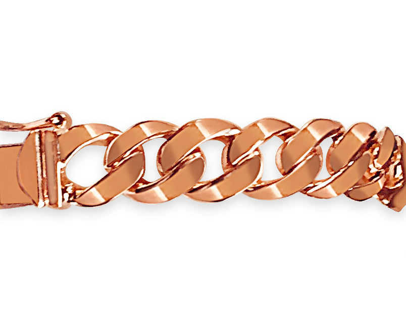 Curb Solid White/Yellow/Rose Gold Handmade Bracelet, 9mm, 6.5-10 Inch, from 30.5 g