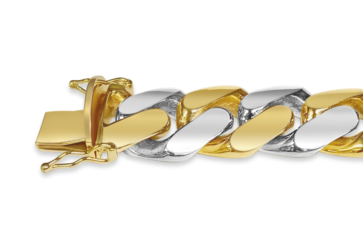 Miami Cuban Solid White/Yellow/Rose Gold Handmade Bracelet, 16mm, 6.5-10 Inch, from 154.6 g