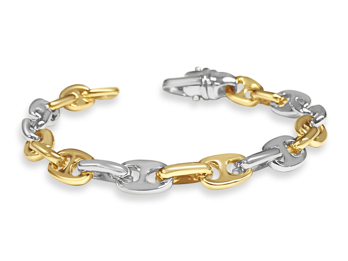 Anchor Mariner Solid White/Yellow/Rose Gold Handmade Bracelet, 9mm, 6.5-10 Inch