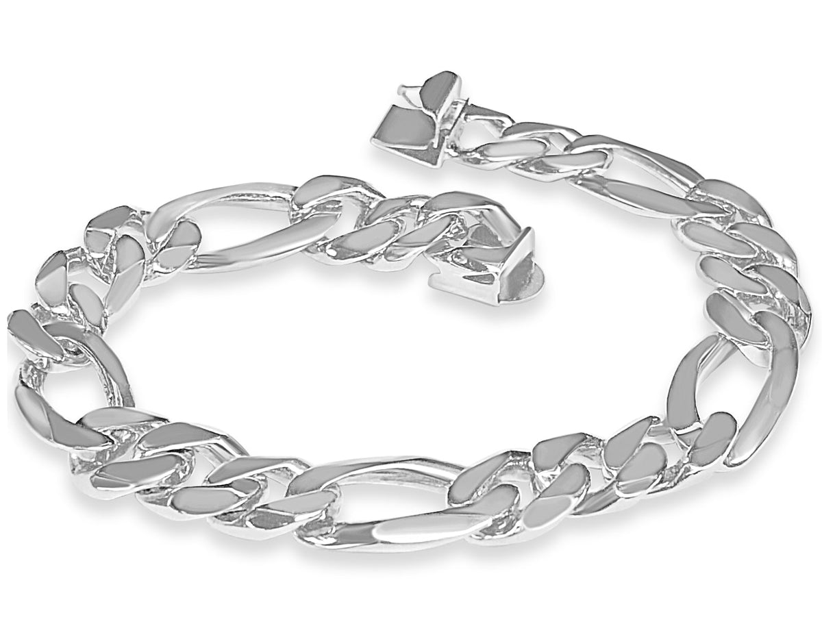 Figaro Solid White/Yellow/Rose Gold Handmade Bracelet, 12mm, 6.5-10 Inch