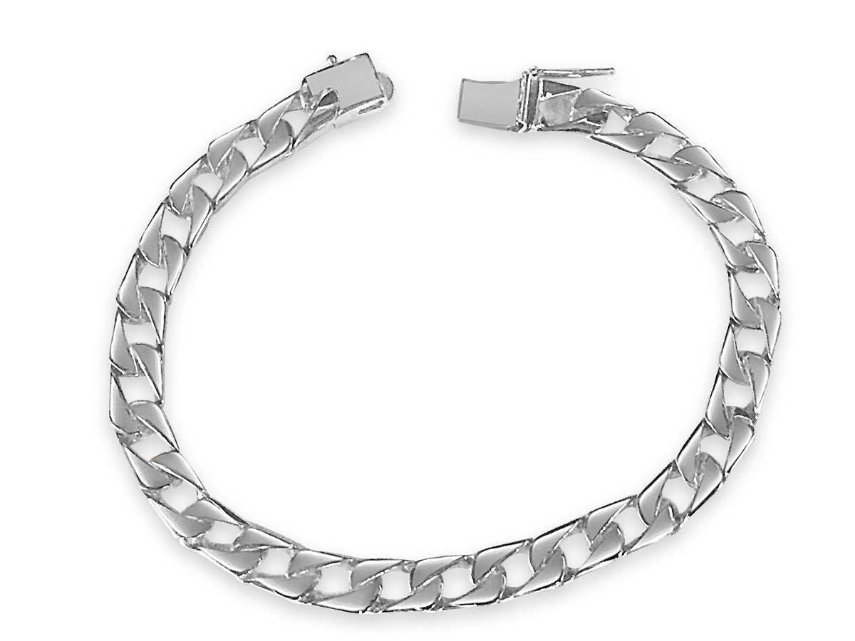 Curb Solid White/Yellow/Rose Gold Handmade Bracelet, 7mm, 6.5-10 Inch, from 20.3 g