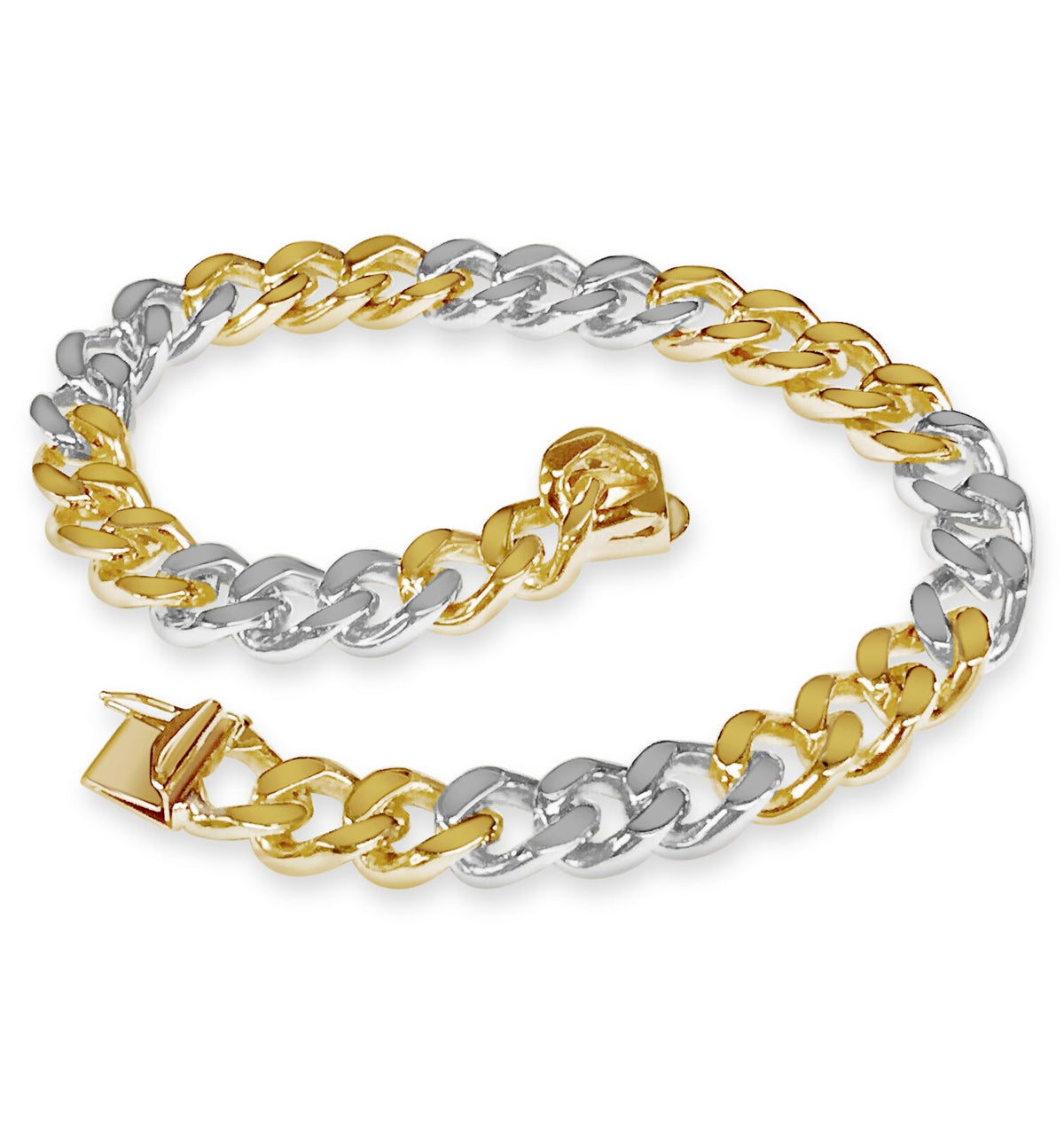 Curb Solid White/Yellow/Rose Gold Handmade Bracelet, 8mm, 6.5-10 Inch, from 45.7 g