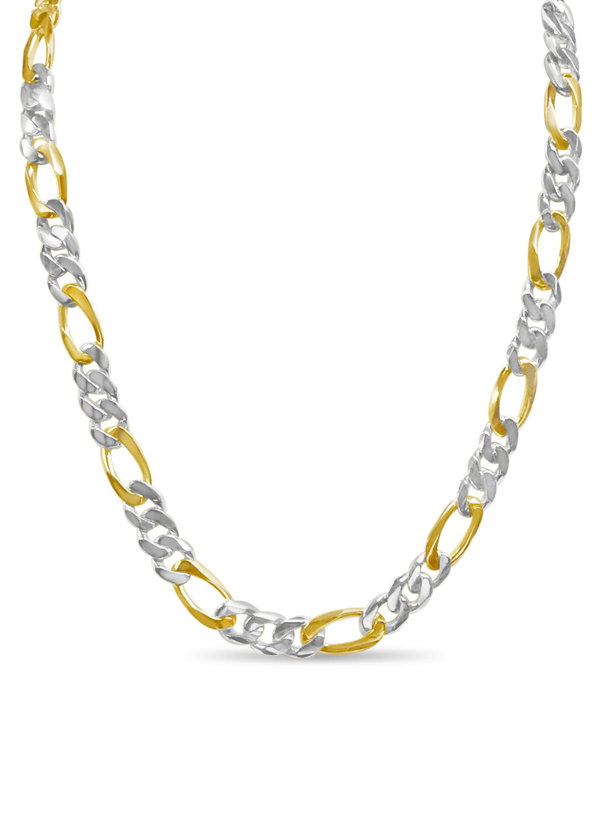 Figaro Solid White/Yellow/Rose Gold Handmade Necklace, 12mm, 16-30 Inch