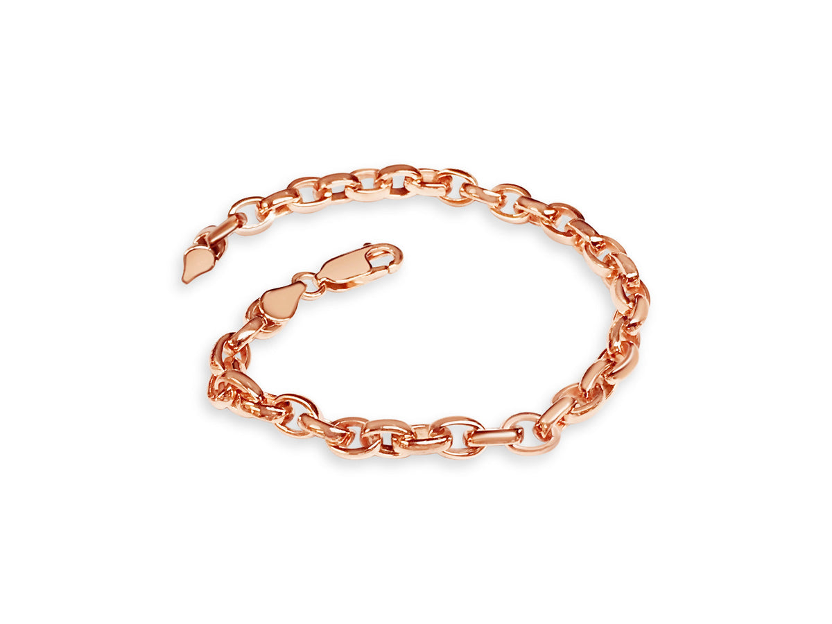 Oval Rolo Solid White/Yellow/Rose Gold Handmade Bracelet, 6mm, 6.5-10 Inch