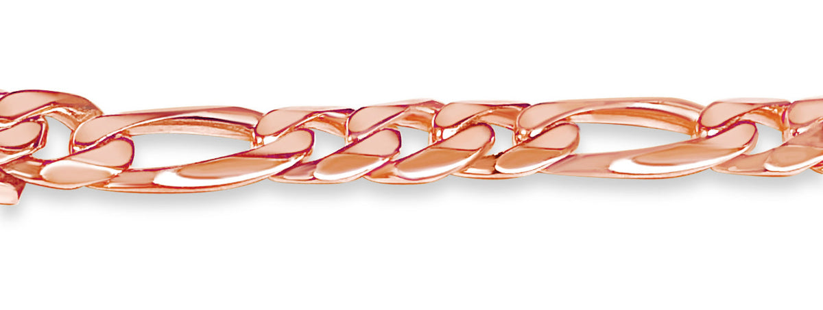 Figaro Solid White/Yellow/Rose Gold Handmade Bracelet, 9mm, 6.5-10 Inch
