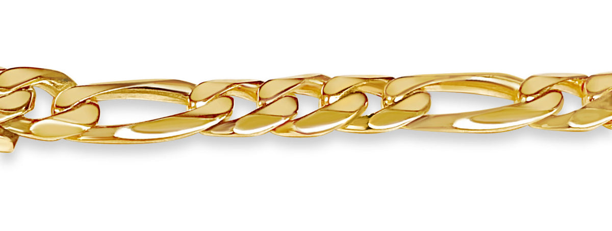 Figaro Solid White/Yellow/Rose Gold Handmade Bracelet, 9mm, 6.5-10 Inch