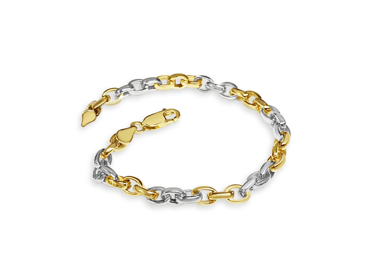 Oval Rolo Solid White/Yellow/Rose Gold Handmade Bracelet, 6mm, 6.5-10 Inch