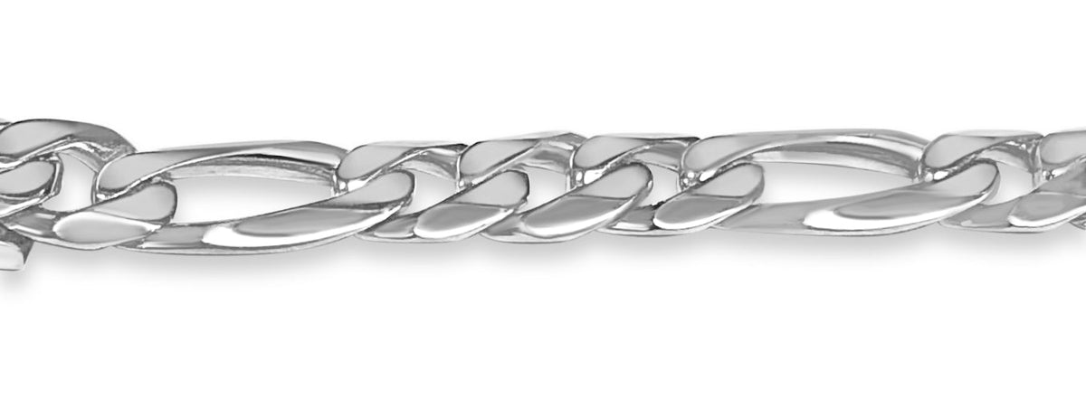 Figaro Solid White/Yellow/Rose Gold Handmade Bracelet, 9mm, 6.5-10 Inch