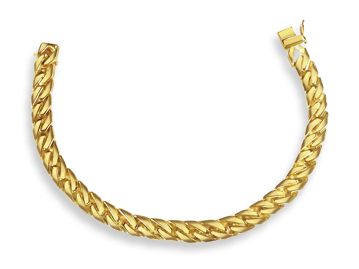 Curb Solid White/Yellow/Rose Gold Handmade Bracelet, 8mm, 6.5-10 Inch, from 44.2 g