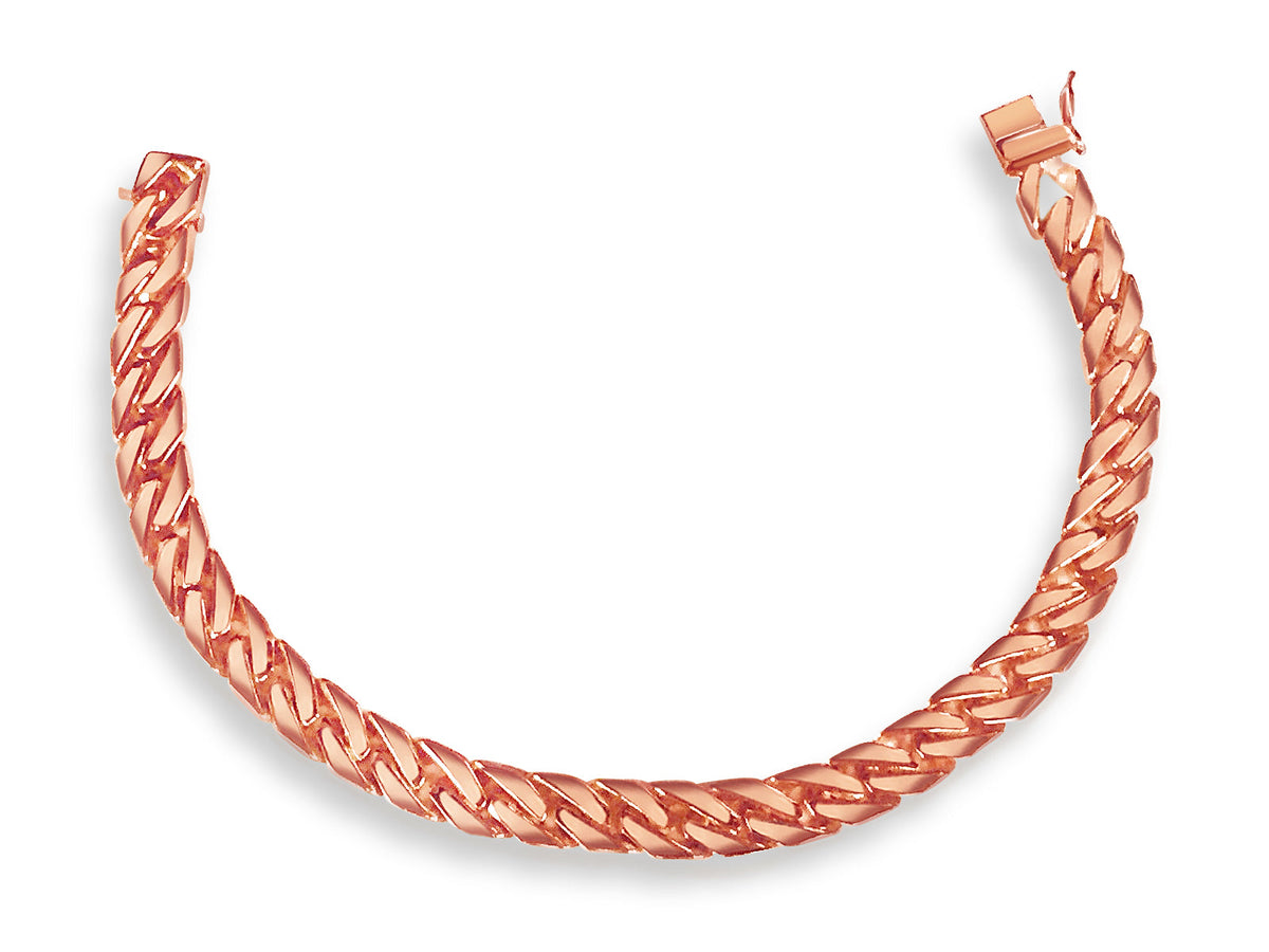 Curb Solid White/Yellow/Rose Gold Handmade Bracelet, 8mm, 6.5-10 Inch, from 44.2 g