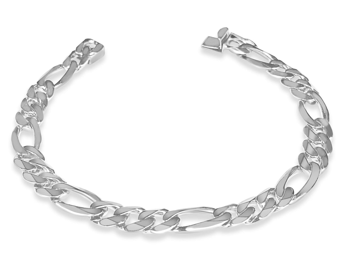 Figaro Solid White/Yellow/Rose Gold Handmade Bracelet, 9mm, 6.5-10 Inch