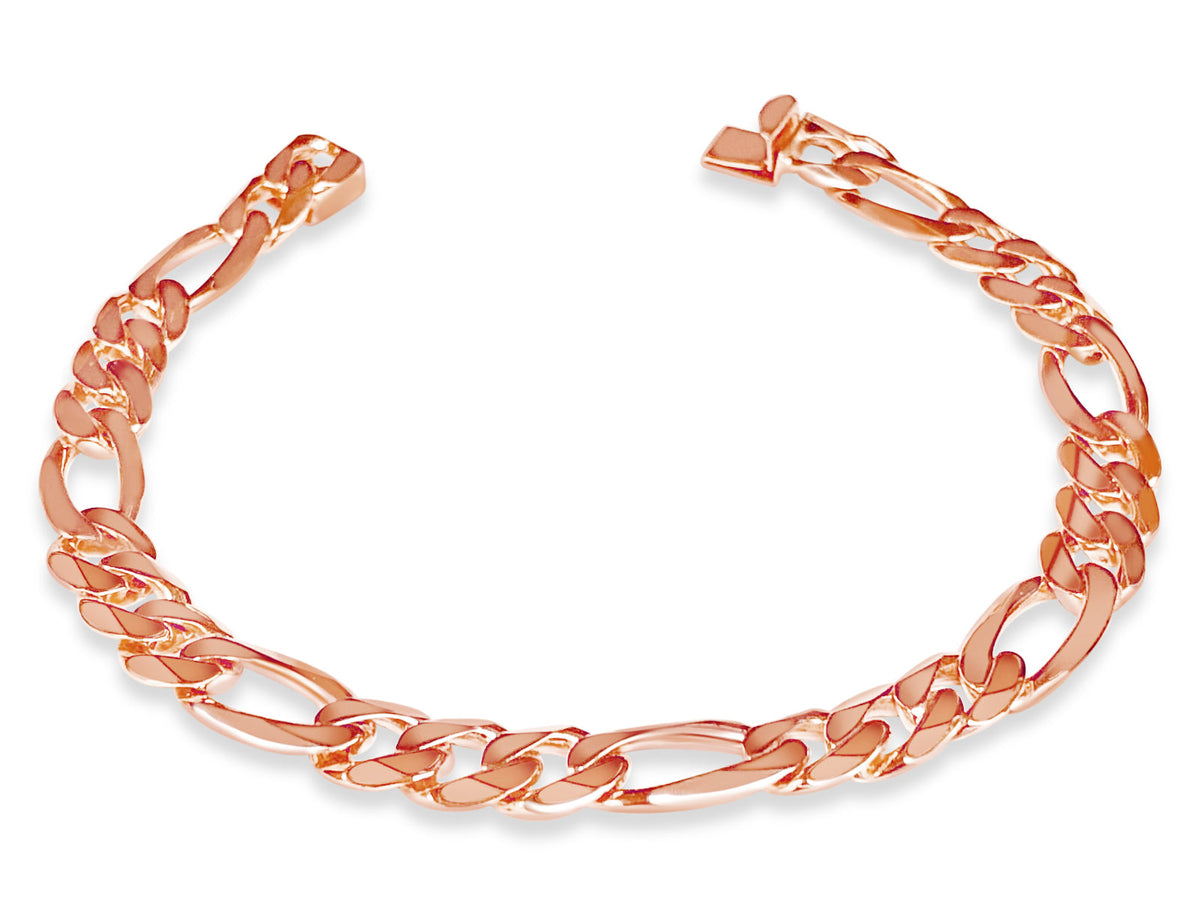 Figaro Solid White/Yellow/Rose Gold Handmade Bracelet, 9mm, 6.5-10 Inch
