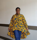 Kente African Print High Low Button up Shirt (Blue Yellow ) 4