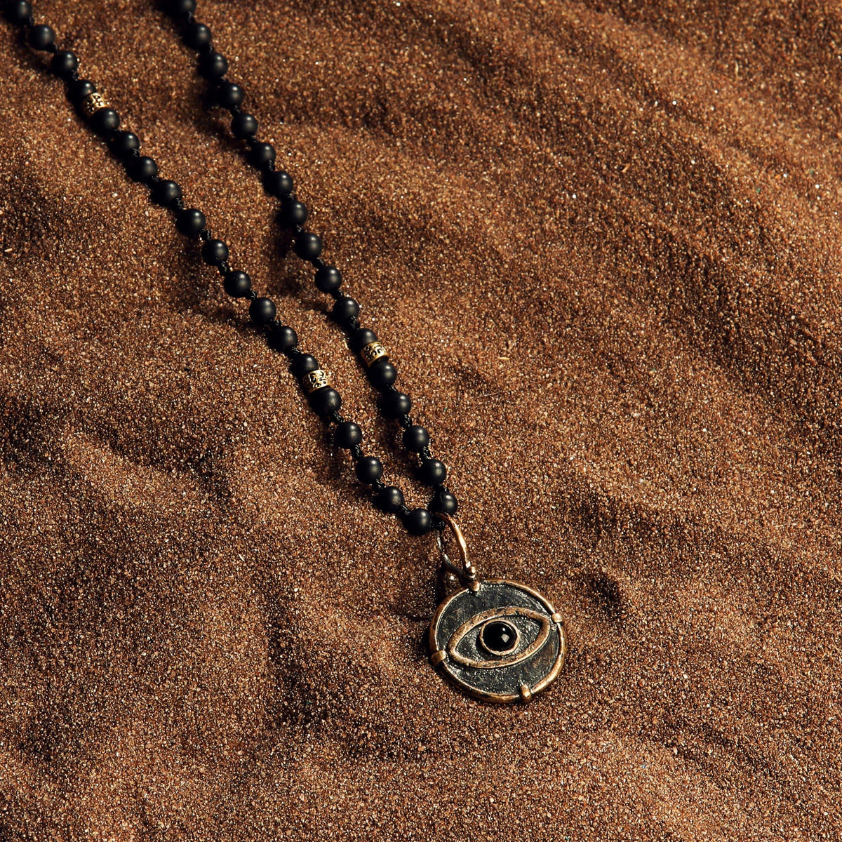 Deep Consciousness Matte Onyx Evil Eye Pendant Necklace