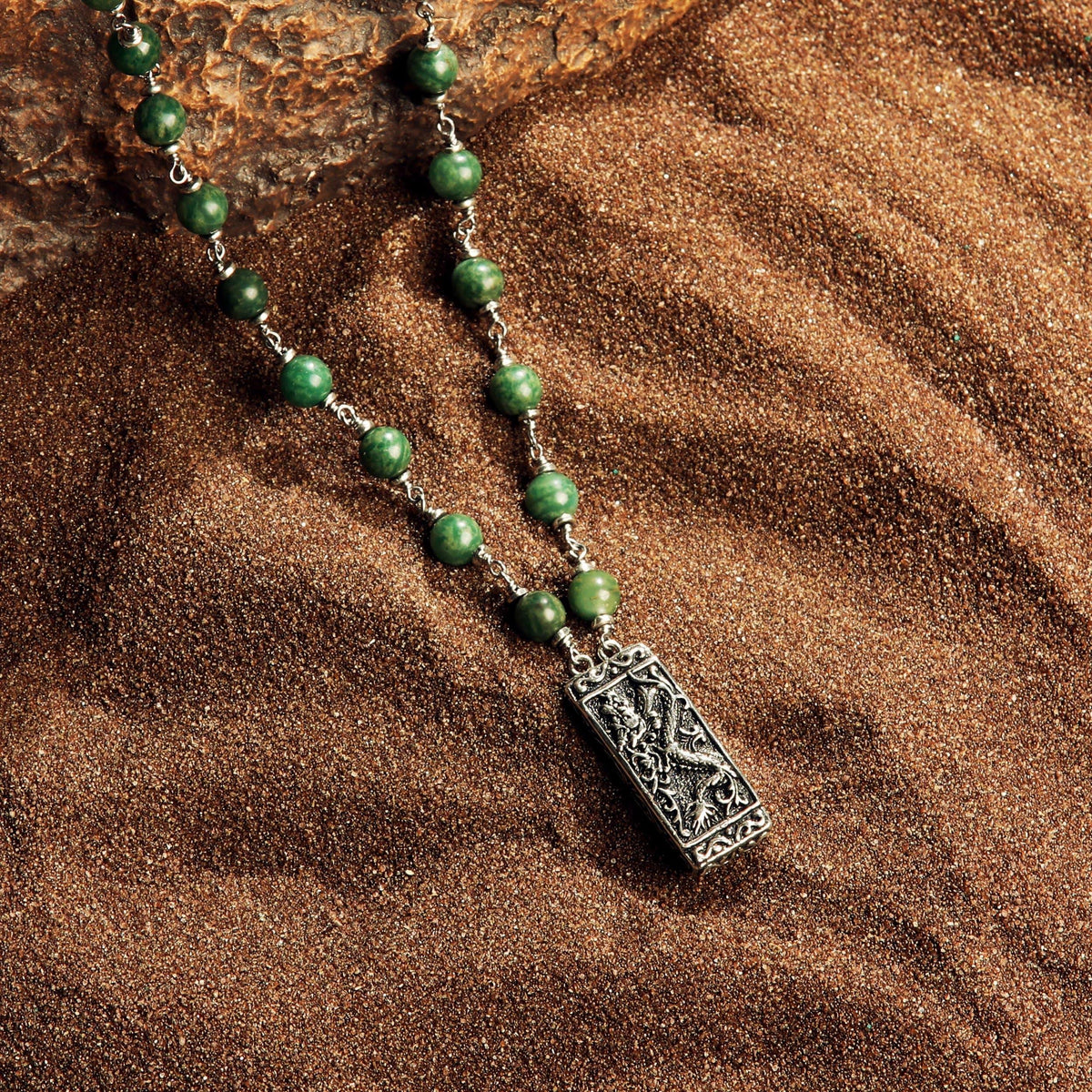 Mystical Power Jade Stone Dragon Charm Necklace
