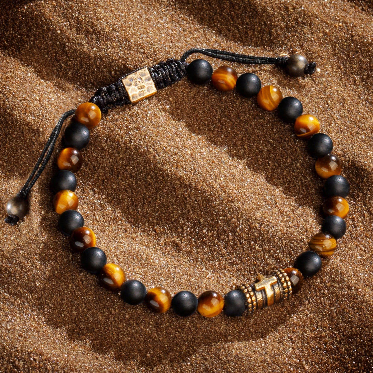 Sacred Temple Tiger's Eye Onyx Cross Bracelet